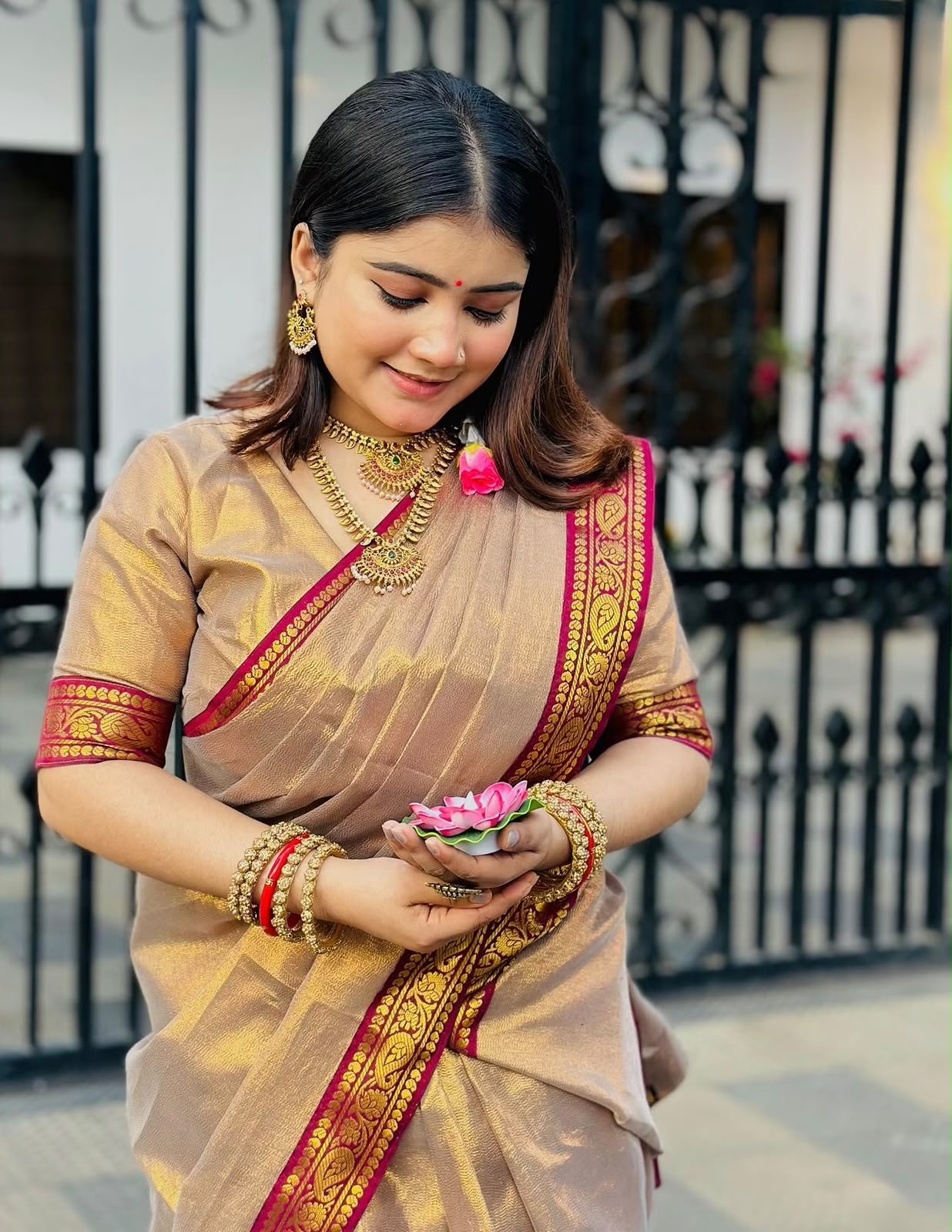 1790495608_L_4 (1) Puja Hit Lama Sharee with Blouse Piece - Image 1
