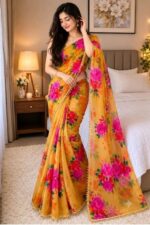 Premium Soft Georgette Saree with Pearl Work - Image 6